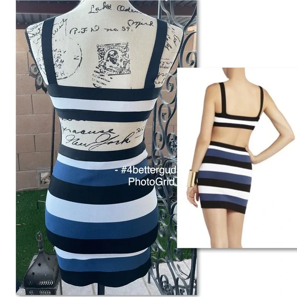 BCBGMaxAzria Elle Cutout Bandage Stripe Body-con Color block Mini Dress Small - Picture 2 of 16